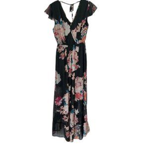 Band of Gypsies Faux Wrap Sheer Dress w/Short Lining - S